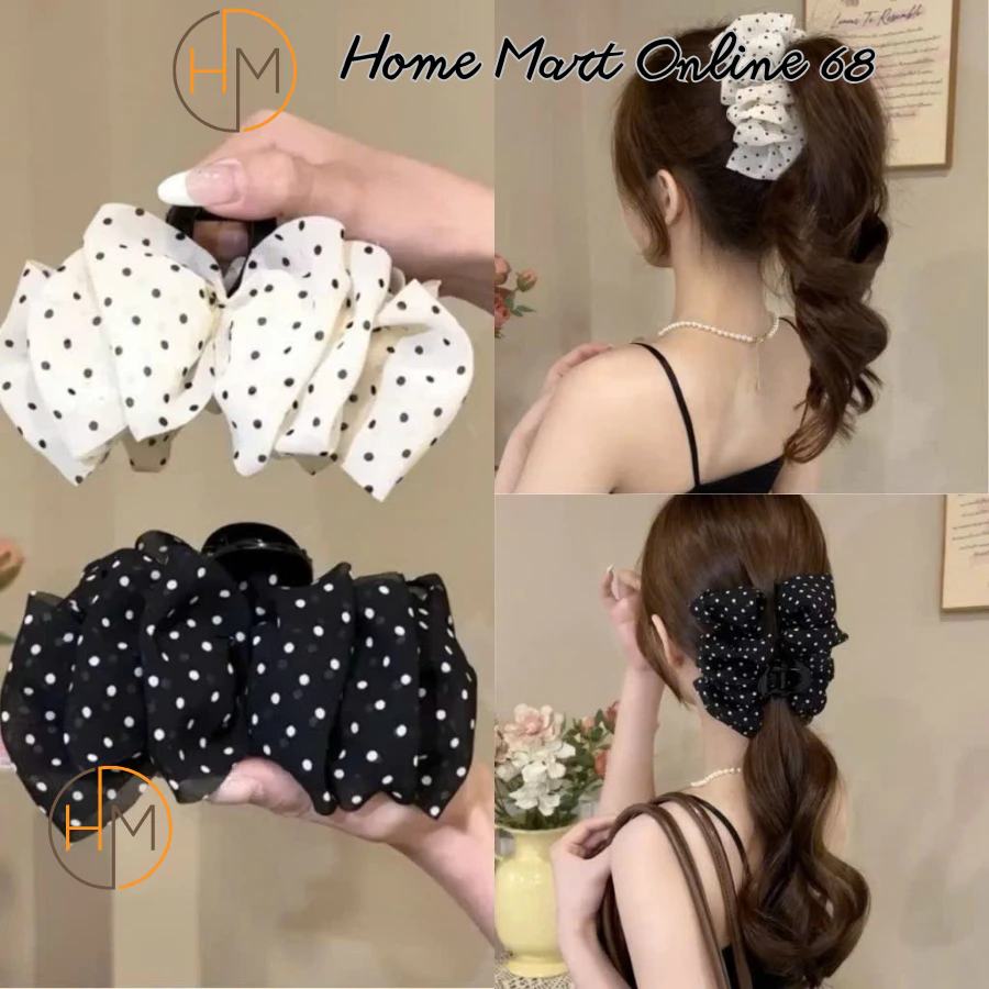HM68522 Kẹp Tóc Lưới 13cm Có Chấm Bi Phong Cách Đơn Giản HM68