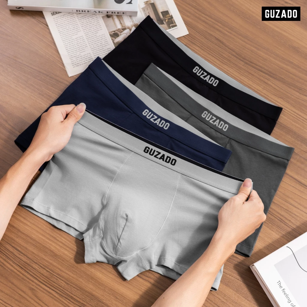 Combo 3 Sịp Boxer Cotton Nam GUZADO 2 Lớp Kháng Khuẩn, Co Giãn, Thấm Hút Tốt, 4 Màu Basic CB3-GIBX25A001