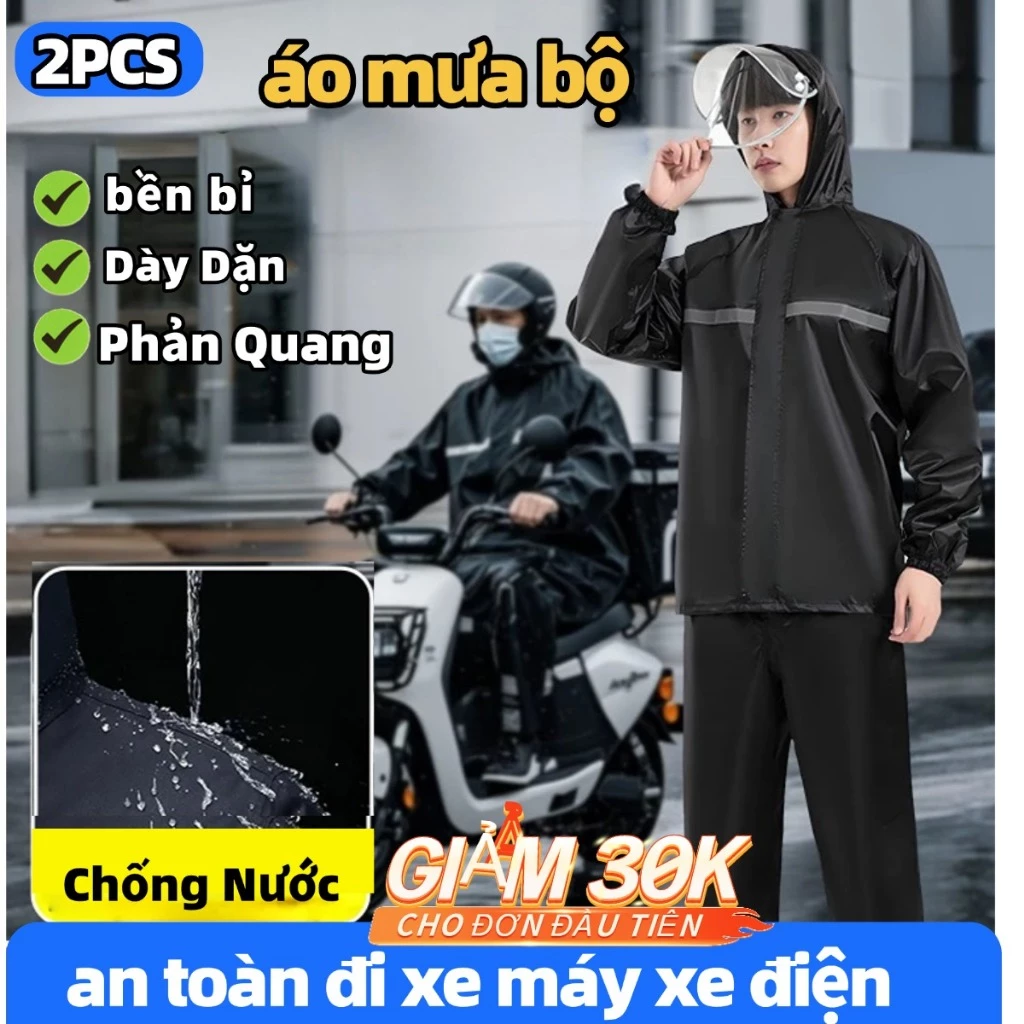 💖2PCS💖Áo mưa bộ áo mưa xe máy Quần Mưa nam nữ cao cấp Chống Thấm bền bỉ Đường may chắc chắn Cưỡi ngoài trời