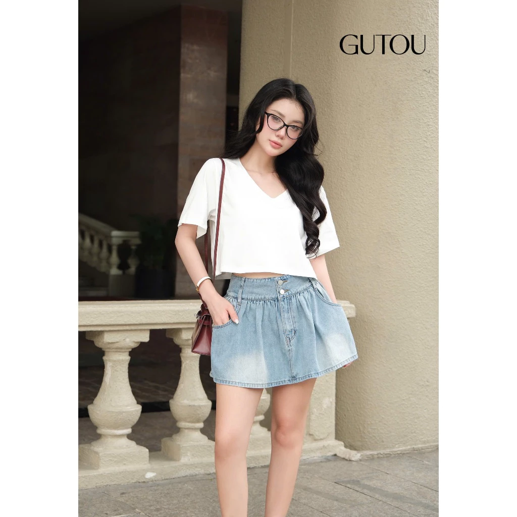 [ GUTOU ] Chân Váy Jean Basic Chữ A Xòe G118