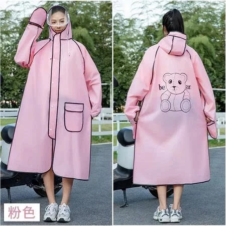 Áo mưa thời trang chất lượng cao - Áo mưa 1 người cao cấp thời trang di xe máy đơn người lớn Gấu dễ thương eva