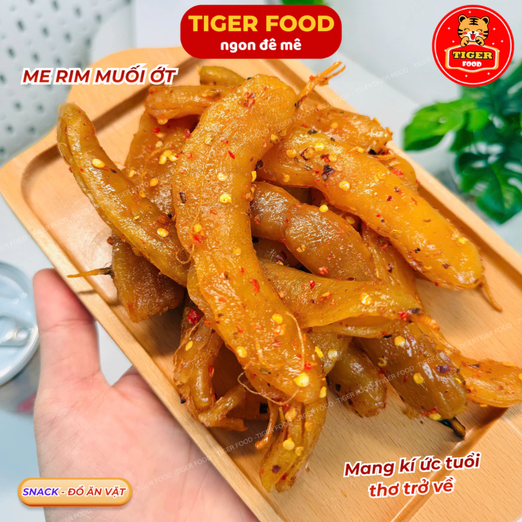 Me Rim Muối Ớt Nguyên Trái TIGER FOOD Me Trần Rim Dẻo Chua Cay Ngọt Đậm Đà - Mứt Me Rim Siêu Ngon - Kẹo Me,Bánh Kẹo Tết