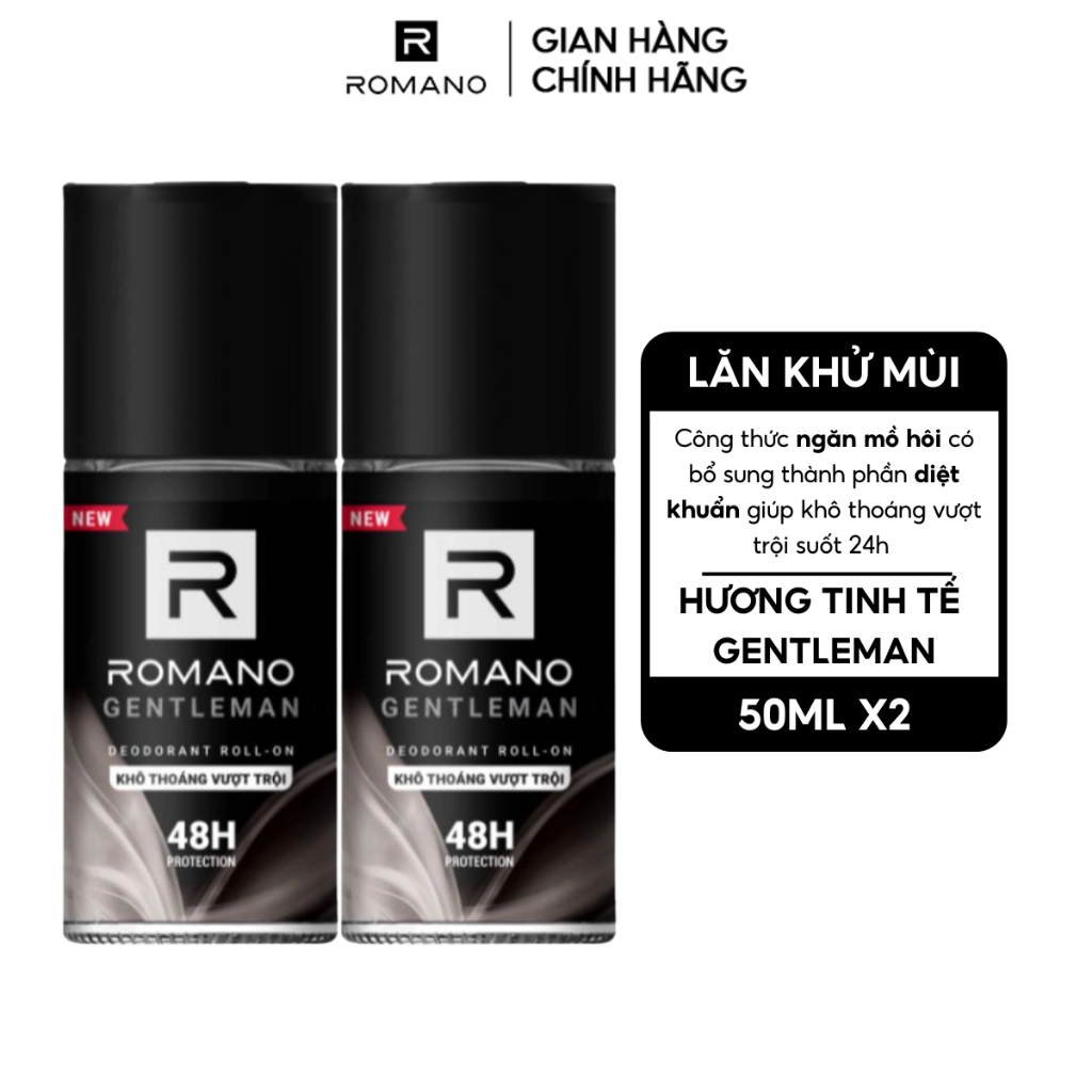 COMBO 2 Lăn khử mùi nam Romano kháng khuẩn & khô thoáng cả ngày ( 50ml x 2 )