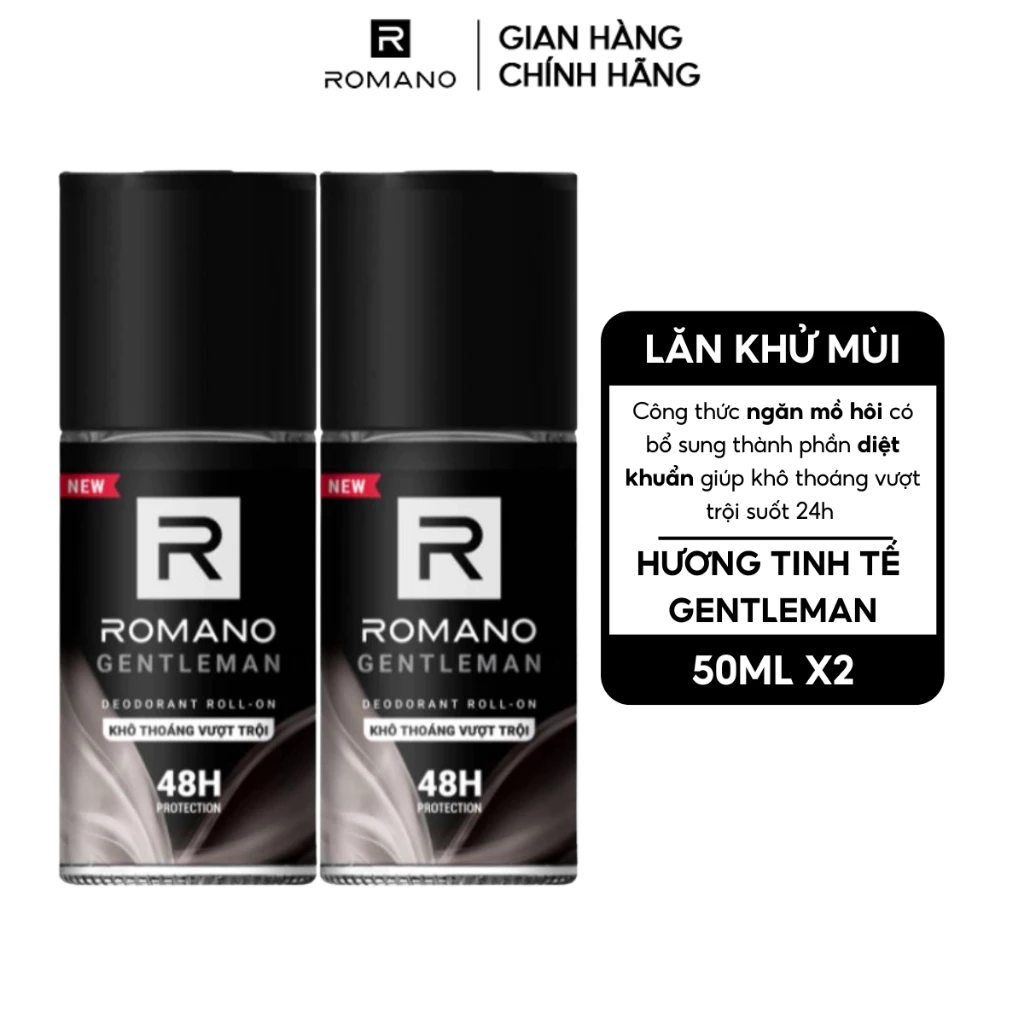[KOL x Romano] COMBO 2 Lăn khử mùi nam Romano kháng khuẩn & khô thoáng cả ngày ( 50ml x 2 )