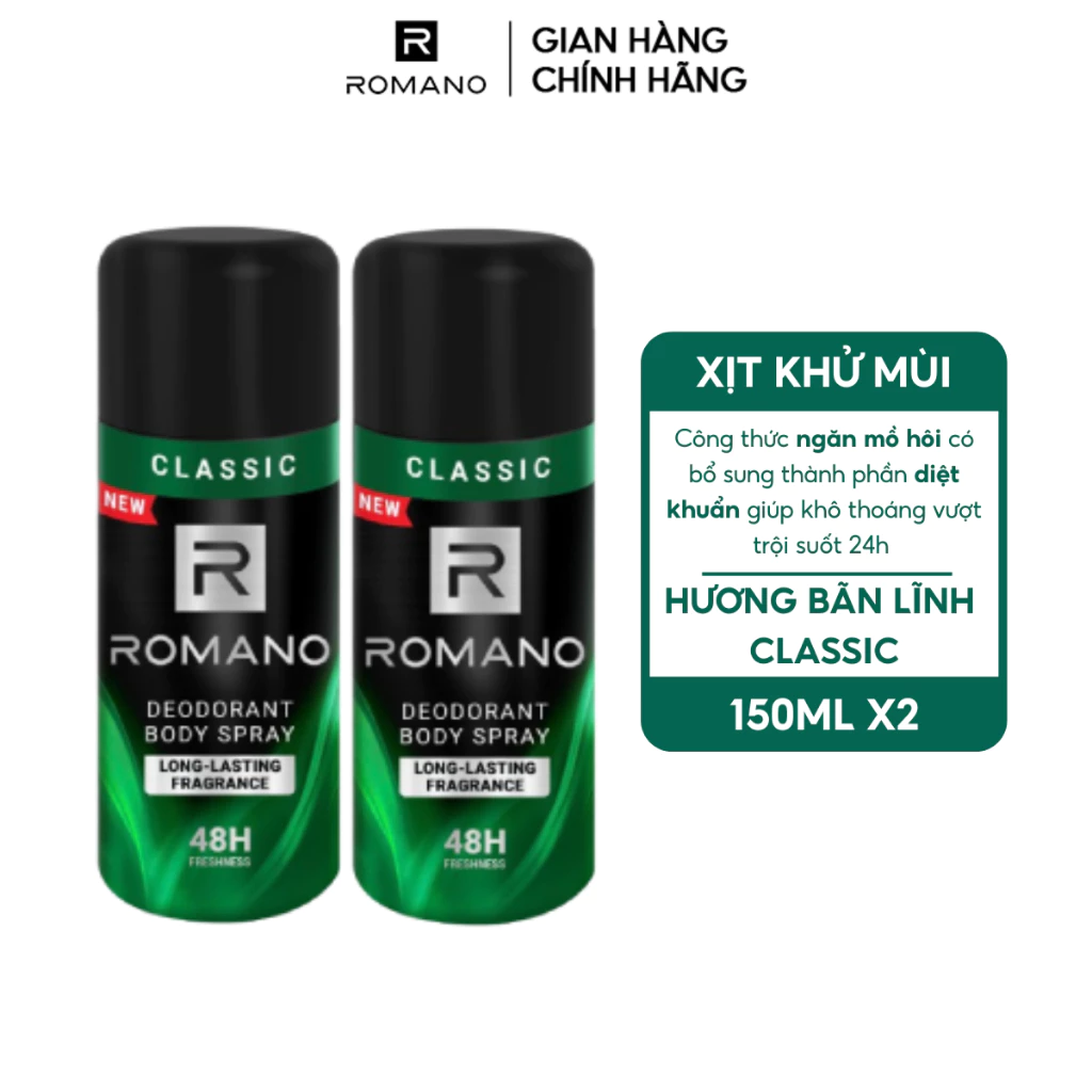 [KOL x Romano] COMBO 2 Xịt toàn thân ngăn mồ hôi và mùi cơ thể Romano ( 150ml x 2 )