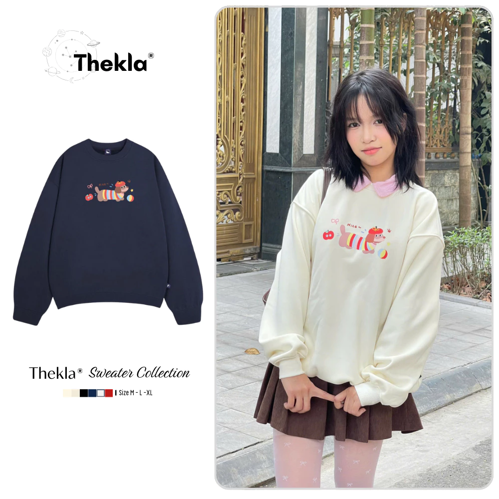 Áo Sweater THEKLA BST455 Hình Cún Cầu Vồng - Áo Nỉ Lông Cáo Cao Cấp, Form Rộng Oversize