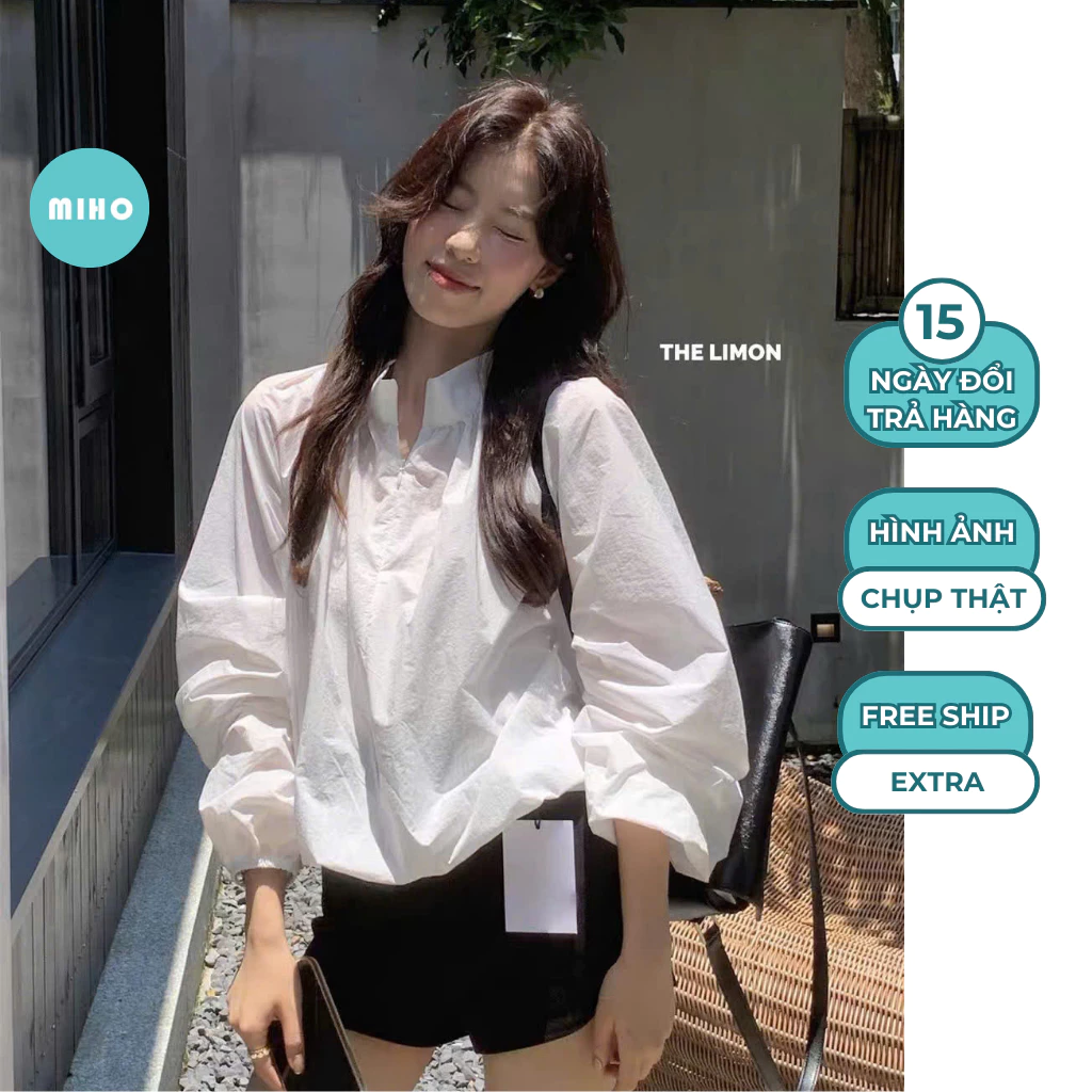 Áo sơ mi khoá cổ trụ chất gió Miho House