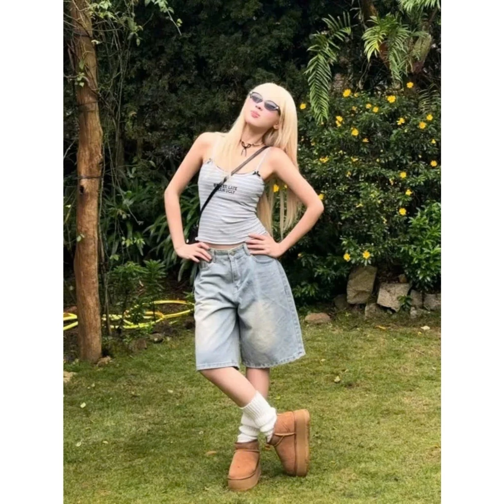 Quần Ngố jeans nam nữ unisex thêu cạp cao, quần short dáng lửng RINAA bigsize