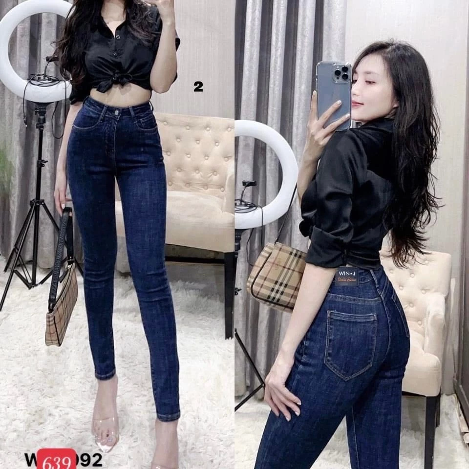 Quần jean nữ co giãn, quần bò lưng cao 9 tấc dáng ôm body cạp cao nhiều mẫu Bi_shop 173 ms509