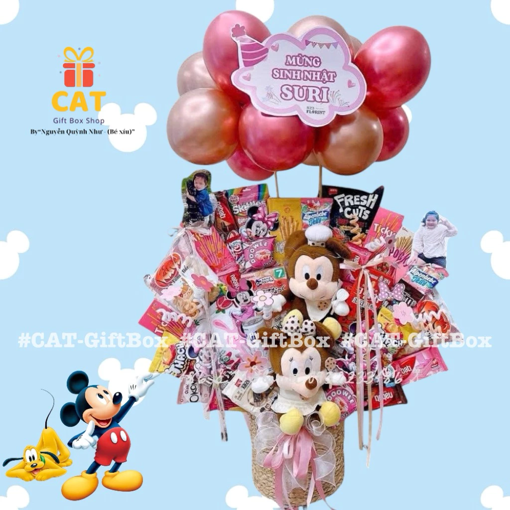 Quà sinh nhật Mickey Minnie 💕 Set quà gấu + bánh kẹo cute cho mọi lứa tuổi, Gấu bông micky , lẵng bánh kẹo sinh nhật