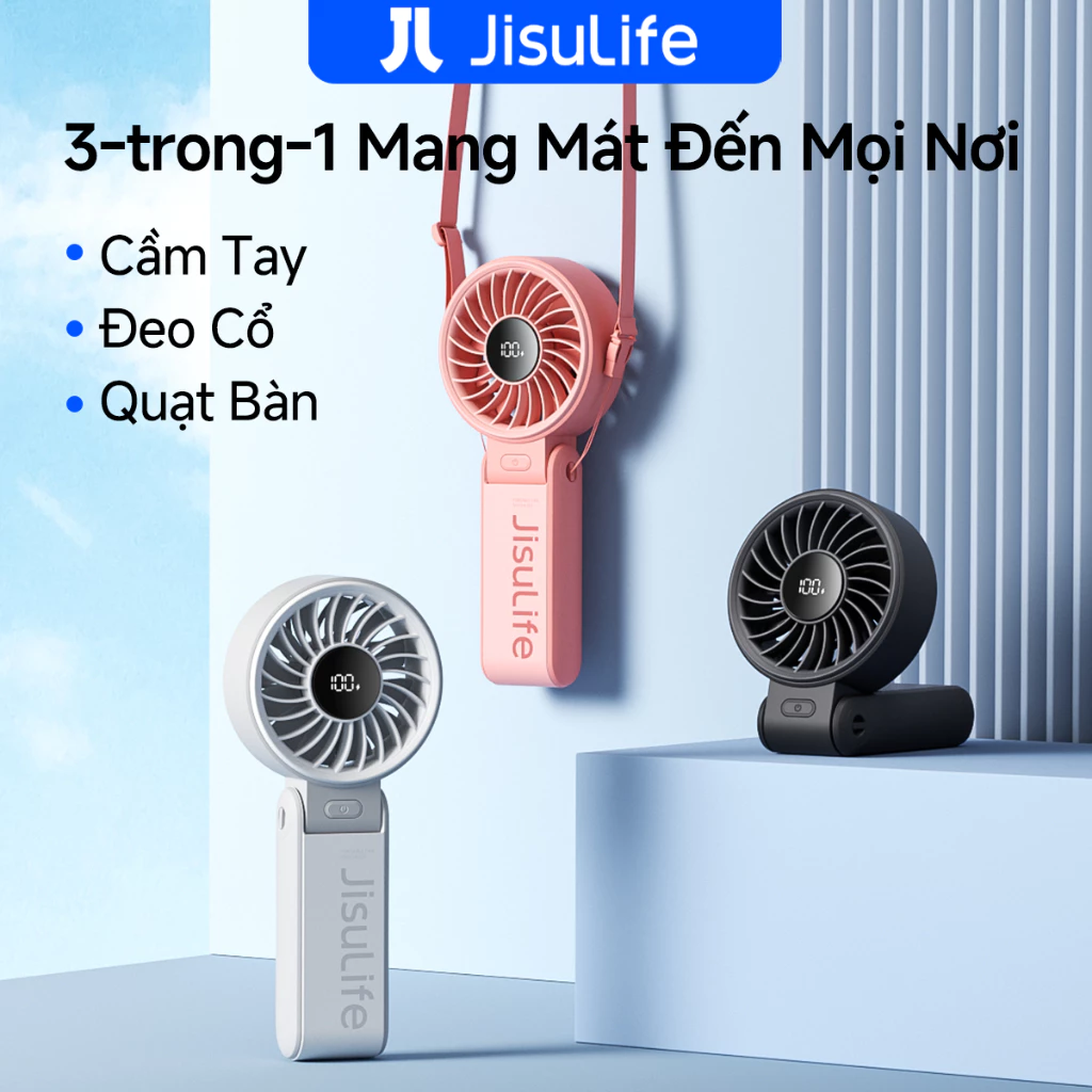 Quạt cầm tay JisuLife 7 Mini gấp gọn dễ mang gió mạnh pin 46H quạt đeo cổ quạt bàn êm cho học sinh văn phòng ngoài trời