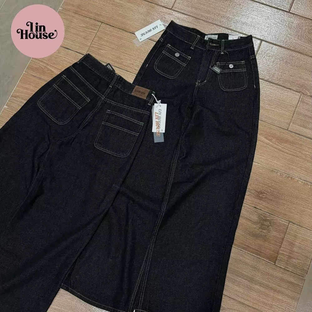 (MÃ 14 - MÀU MỚI) Quần Jean Nữ Suông 4 Túi Kiểu – Quần Jeans Ống Rộng Lưng Cao, Jean Cotton Dày Đẹp, Dễ Phối Đồ