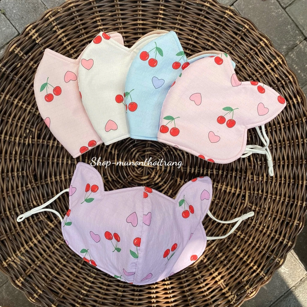 Khẩu trang chống nắng 3 lớp tái sử dụng, họa tiết đáng yêu, có tai che nắng thái dương