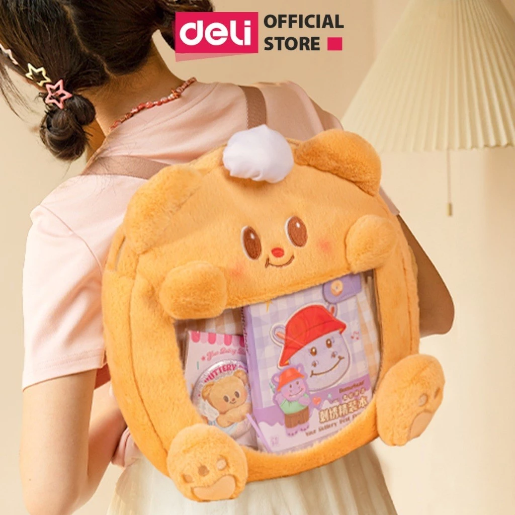 Balo Cặp Sách Học Sinh ButterBear x Deli - Thiết Kế Gấu Bơ Dễ Thương Vải Lông Mềm Mại Đa Năng Học Sinh Sinh Viên