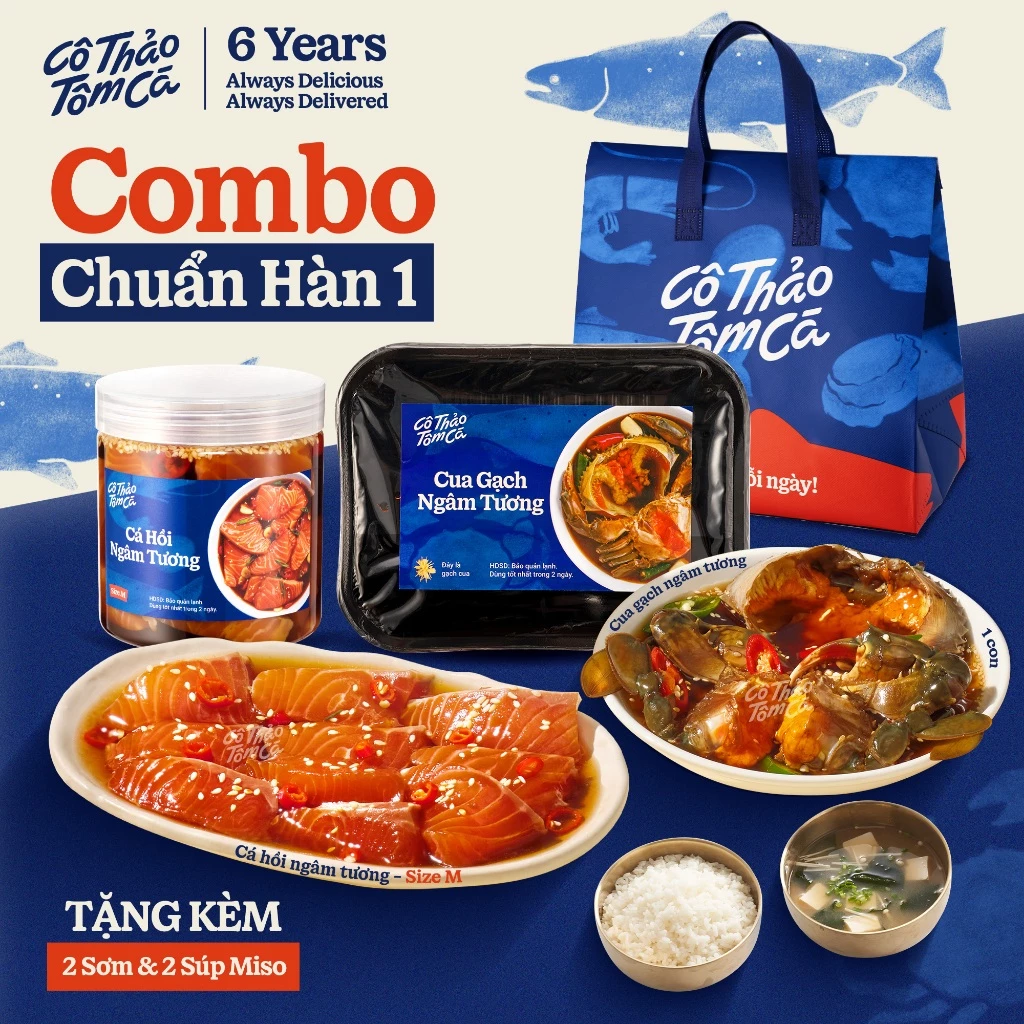 [HCM - Giao 2H] Combo Chuẩn Hàn 1 (Cá hồi, Cua ngâm tương) - Cô Thảo Tôm Cá