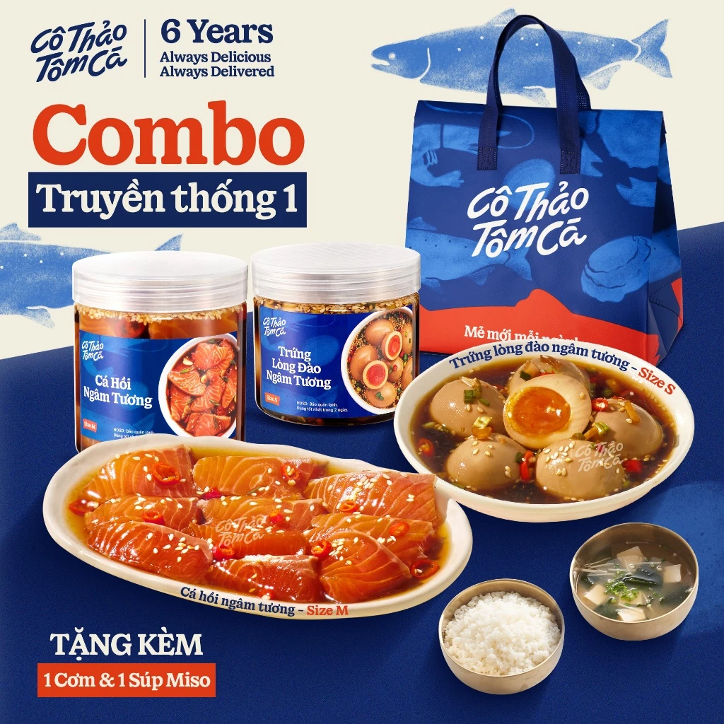 [HCM - Giao 2H] Combo Truyền Thống 1 (Cá hồi, Trứng ngâm tương) - Cô Thảo Tôm Cá