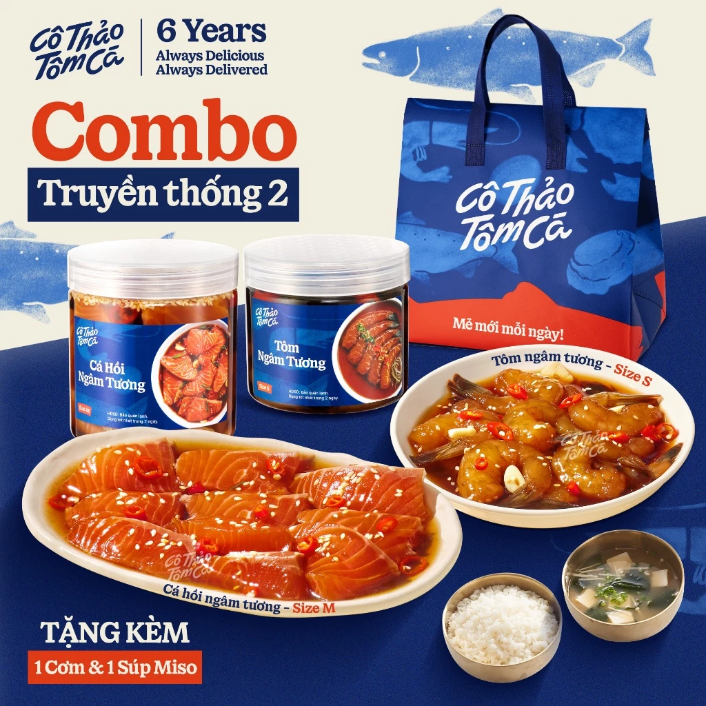 [HCM - Giao 2H] Combo Truyền Thống 2 (Cá hồi, Tôm ngâm tương) - Cô Thảo Tôm Cá