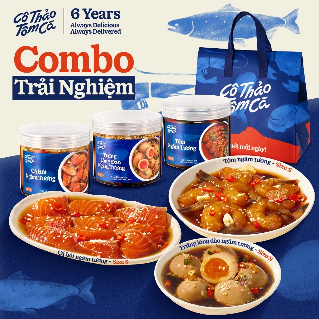 [HCM - Giao 2H] Combo Trải Nghiệm (Cá hồi, Tôm, Trứng ngâm tương) - Cô Thảo Tôm Cá