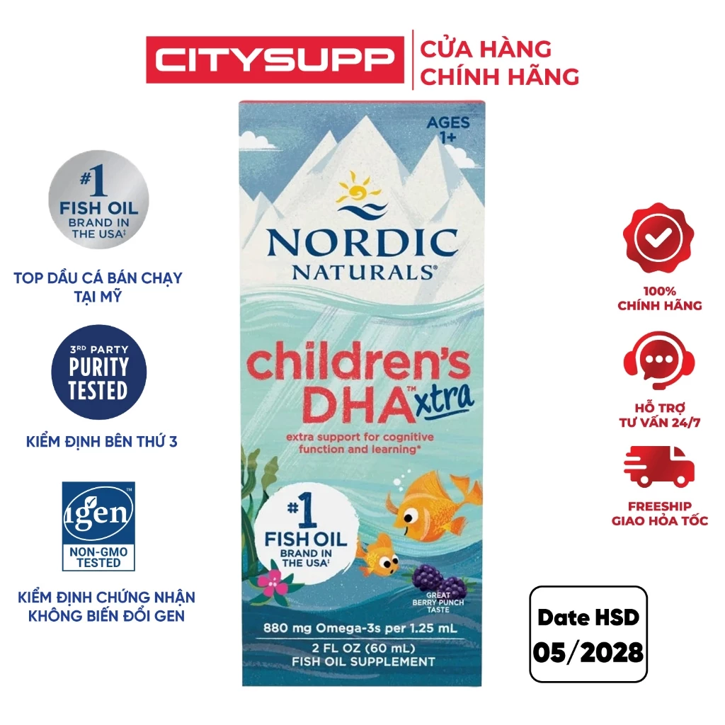 Siro Dầu Cá Cho Bé Từ 1 Tuổi Nordic Naturals Children DHA XTRA (60ML) Hỗ Trợ Phát Triển Trí Não Cho Bé
