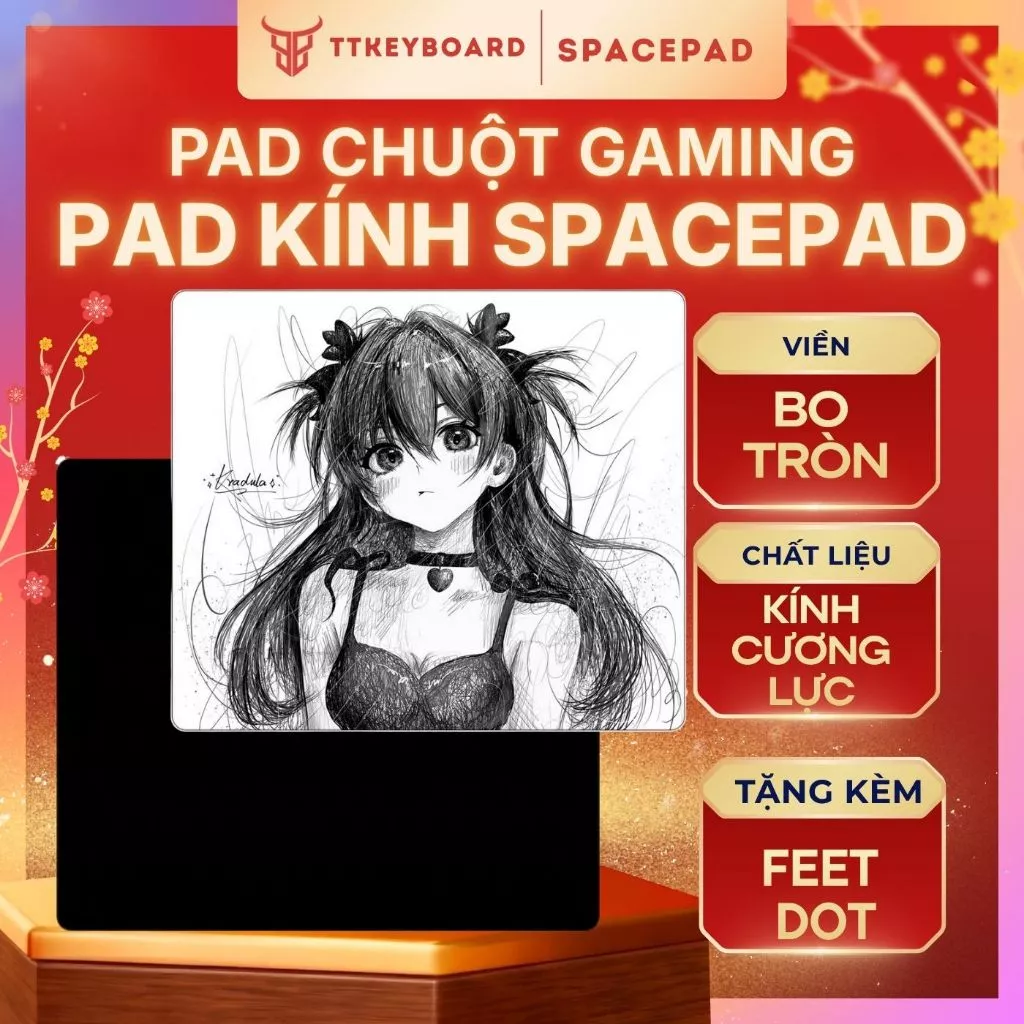 [HỎA TỐC] Pad Chuột Kính Gaming Spacepad Glass Kích Thước 450x400mm Tặng Kèm Feet PTFE