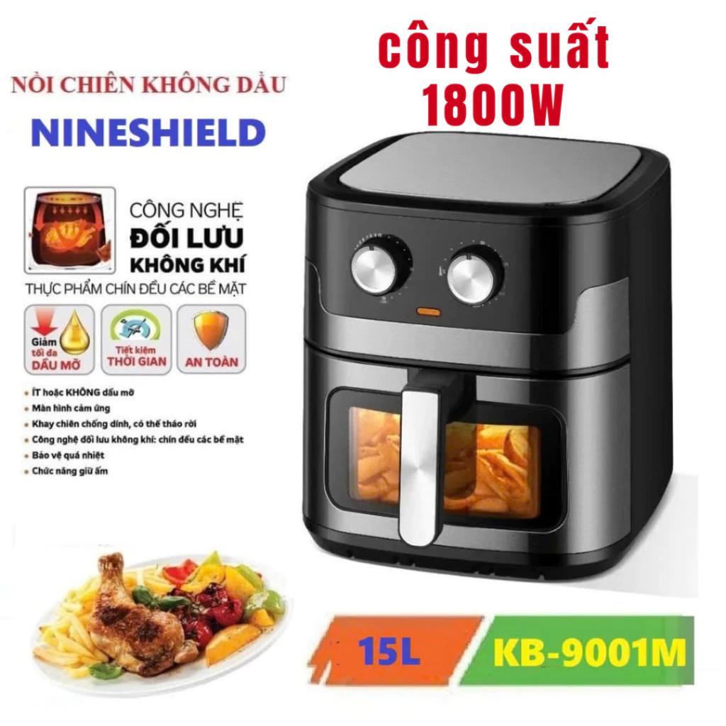 NỒI CHIÊN KHÔNG DẦU NHẬT BẢN CAO CẤP CHÍNH HÃNG NINESHIELD  8L 10L 12,5L 15L CÓ KÌNH + GIÓ ĐỐI LƯU