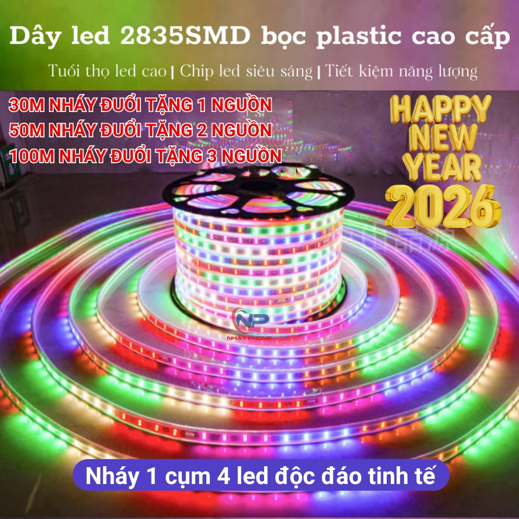 100MDây đèn led trang trí 1 hàng bọc PVC cao cấp SHOP NHẬT PHONG 30M,50M TẶNG NGUỒN đèn led hắt trần,trang trí cuốn cây