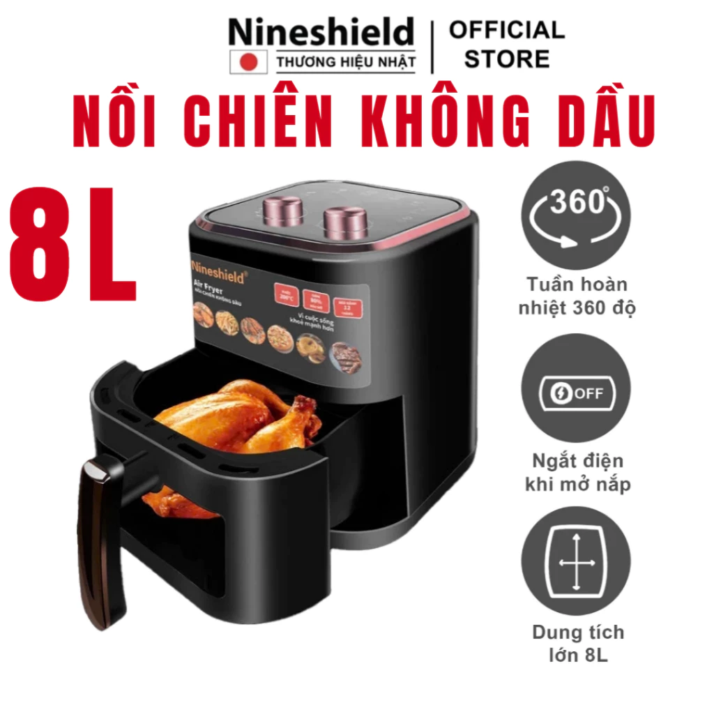 Nồi Chiên Không Dầu Nineshield DUNG TÍCH 12,5L 8L,10L,15L màn hình điện tử có kính  bh 12 tháng