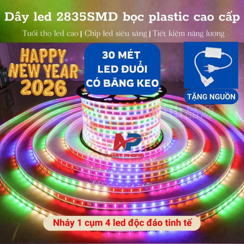 50MDây đèn led trang trí nháy đuổi 2835SMB bọc PVC chống nước trang trí tết,phòng,cuốn cây, hắt trần TẶNG NGUỒN