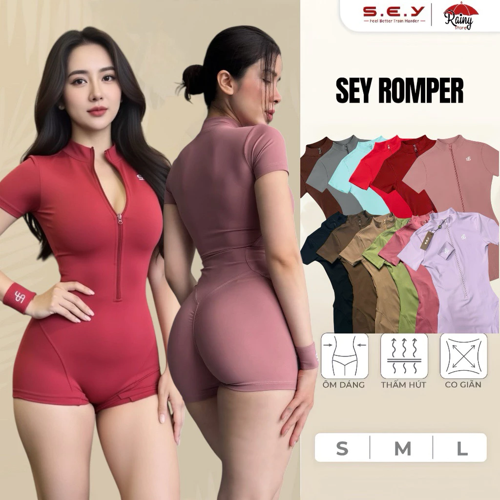 [ CHÍNH HÃNG - S/M/L ] SEY ROMPER Jumpsuit Đùi Bộ Áo Liền Quần Tập Gym, PICKLEBALL Sẵn Chun Mông-  Rainy Store