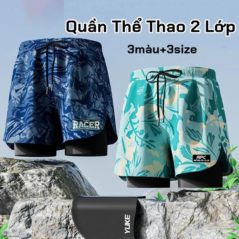 Quần Bơi Nam Đùi Siêu Nhẹ Nhanh Khô 2 Lớp Lót Chống Cấn Cạp Chun Rút Thoải Mái Phù Hợp Bơi Lội Thể Thao