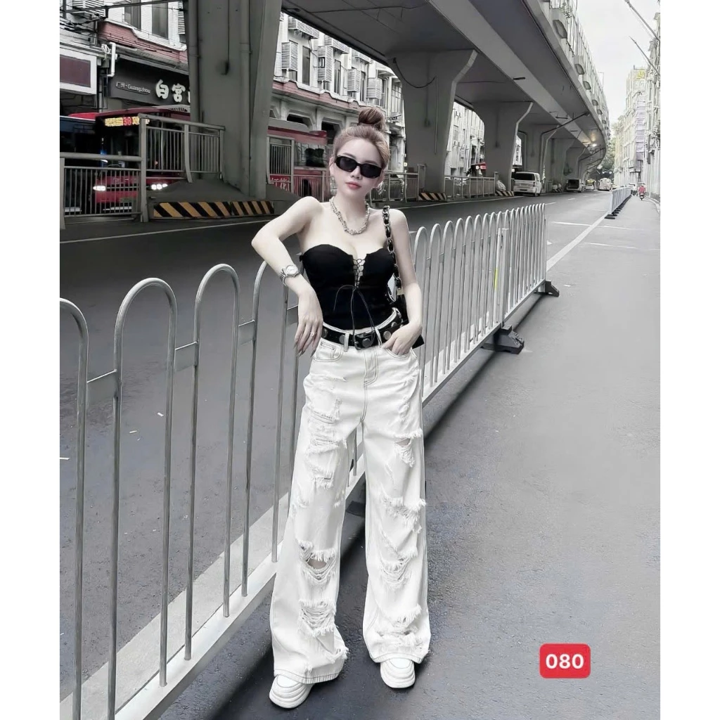 Quần baggy jean nữ trơn lưng cao ôm dáng, quần bagy bò nữ đẹp trẻ trung cá tính thời trang Lady Fashion - MQ3246