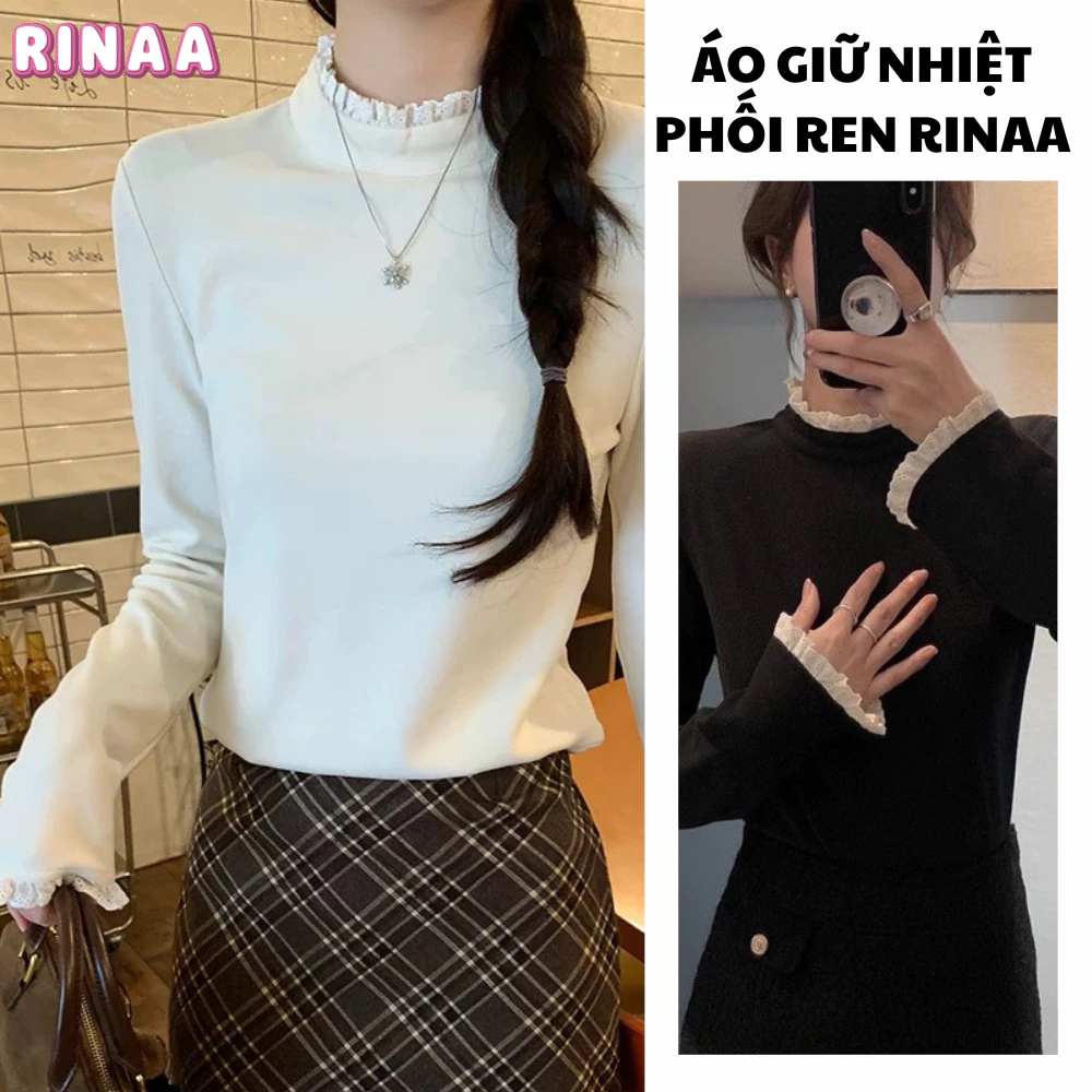 Áo giữ nhiệt cổ 3 phân chất liệu lông thỏ phối ren, áo thun phối ren tay và cổ hàng Loại 1 MIAA