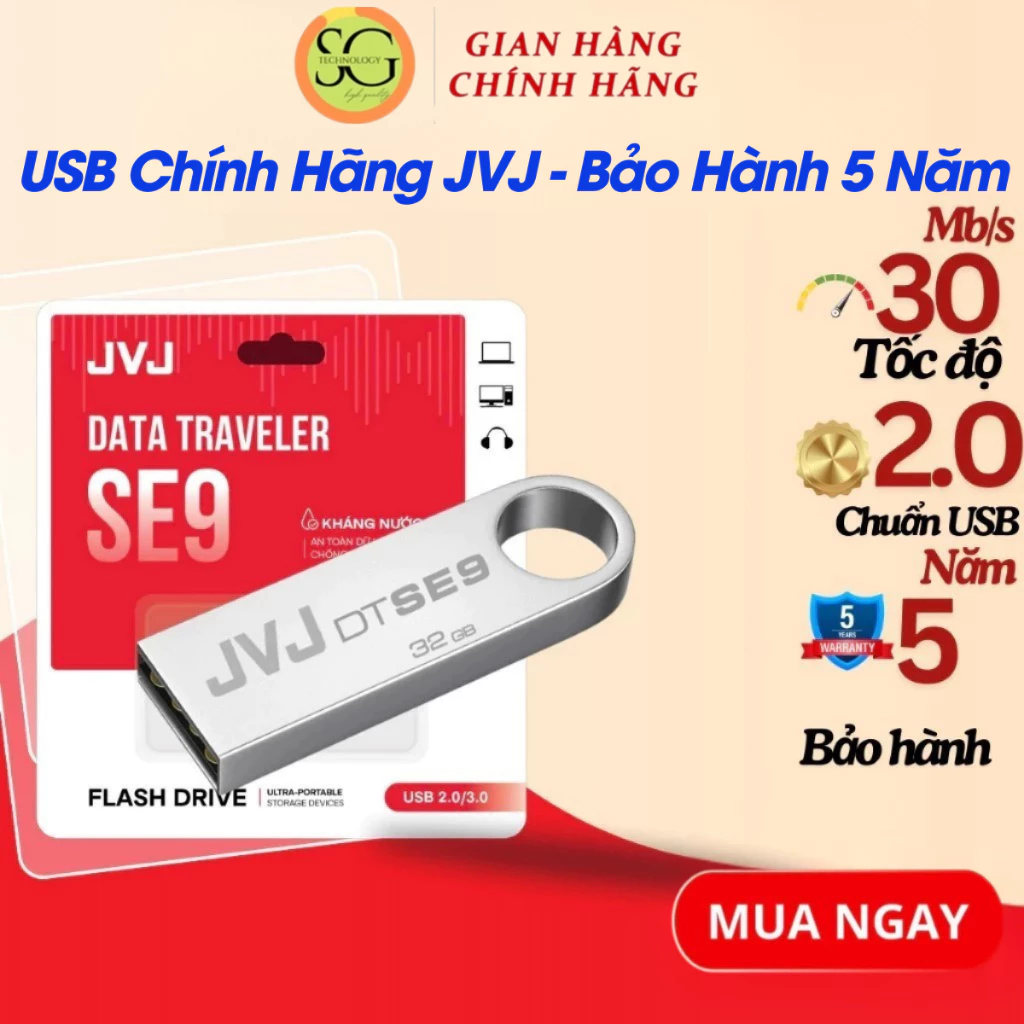 USB 128G 64G 32G 16G 8G 4G 2G JVJ SE9 siêu nhỏ gọn vỏ kim loại - USB chống nước 2.0 tốc độ upto 100MB/s BH 5 Năm