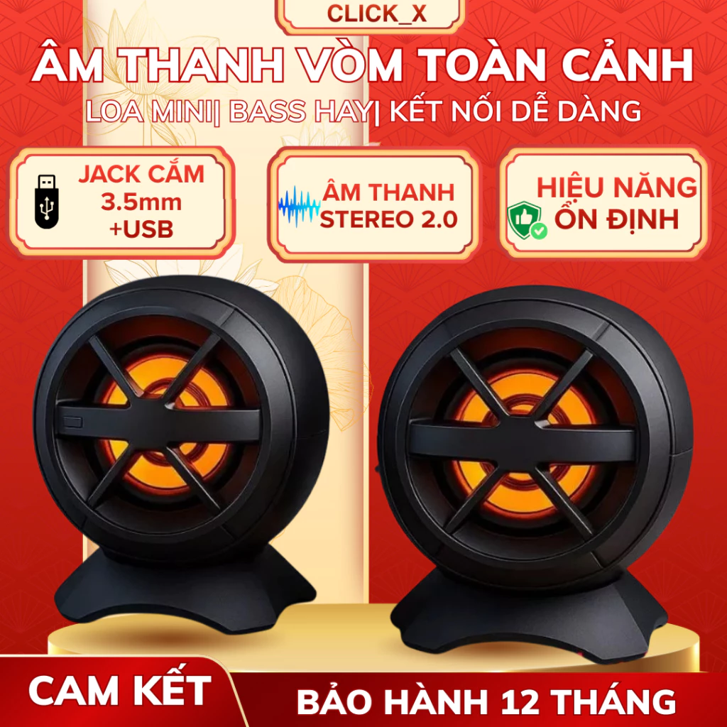 Loa Vi Tính Có Loa vi tính để bàn ClickX Ezeey Âm Thanh Sống Động, Nhỏ Gọn, Có Led-Bảo Hành 12 Tháng