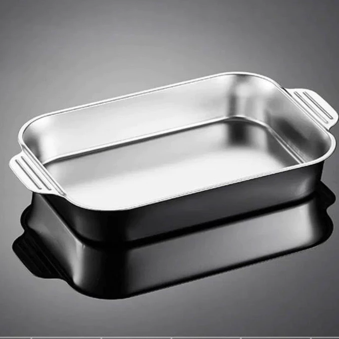 Khay hấp inox có nắp đa năng đựng thịt nướng, khay hấp cá nấu lẩu bê đồ an toàn tiện ích
