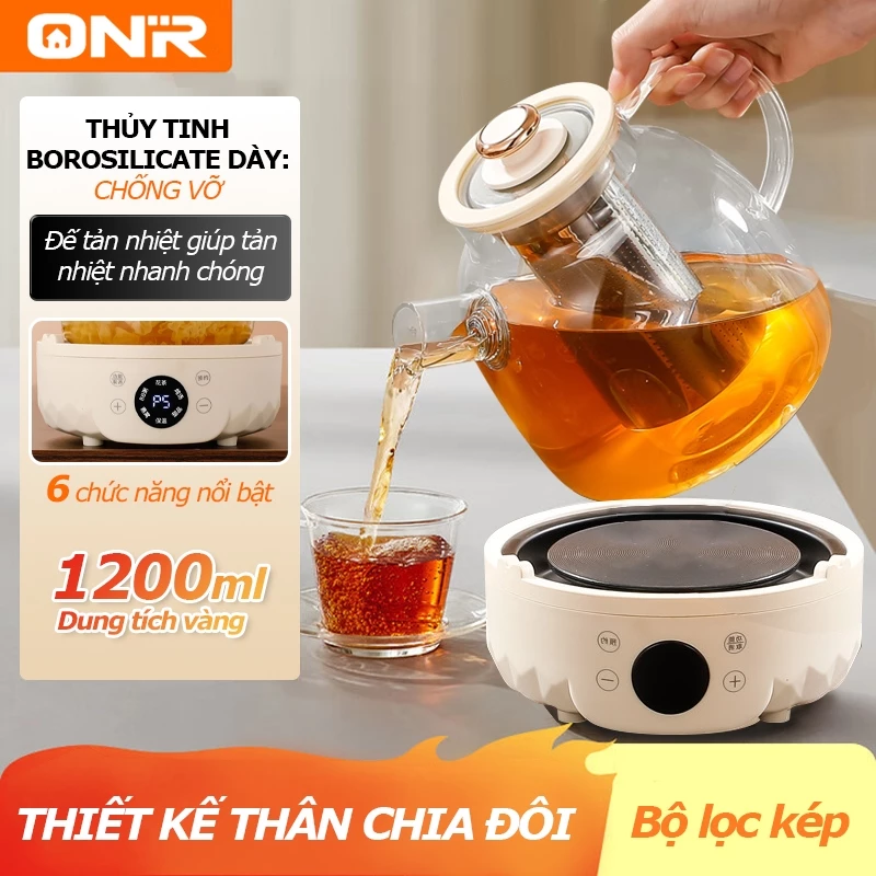 Ấm Đun Nước Điện Đa Năng 1.2L, Ấm Đun Pha Trà Thủy Tinh Giữ Nhiệt 8 Giờ, 5 Chức Năng, Quà Năm Mới