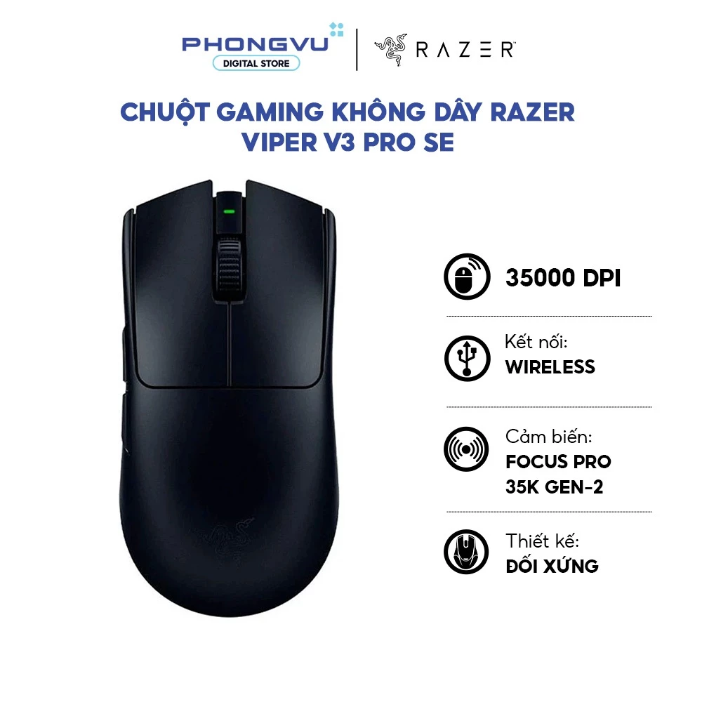 Chuột Gaming không dây Razer Viper V3 Pro SE - 35000DPI - Kết nối Wireless - Đen - Bảo hành 24 tháng