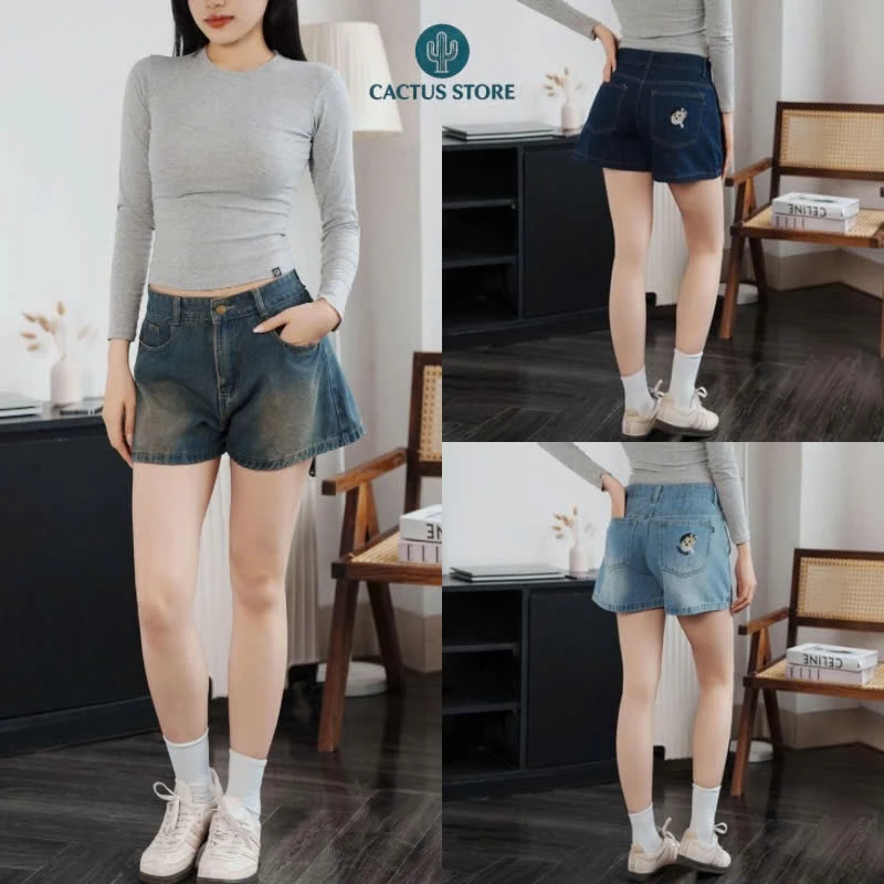 227 Quần short jeans nữ, quần đùi bò thêu túi sau chất bò mềm form tôn dáng (Combo 2 quần - Có lẻ 1 quần)