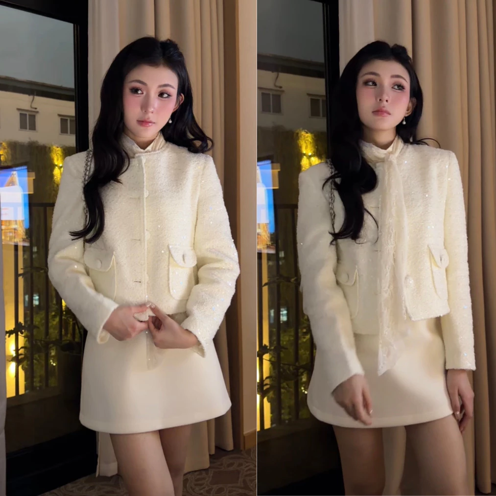 [JULETBYGIANG] Áo Khoác Kim Tuyến Lacie Tweed Juletbygiang Hàng Thiết Kế Phối Túi Có Nắp Tròn Tiểu T
