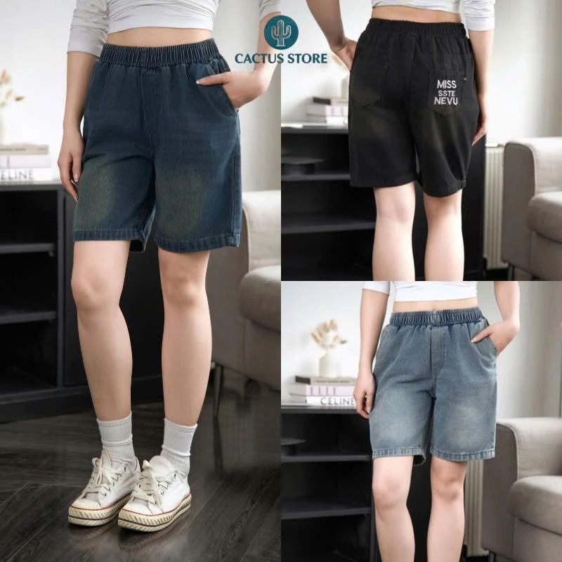 MS02 Quần bò ngố nữ thêu Miss, quần jeans ngố chất liệu jean mềm mại co giãn thoải mái (Có lẻ và combo 2 quần)