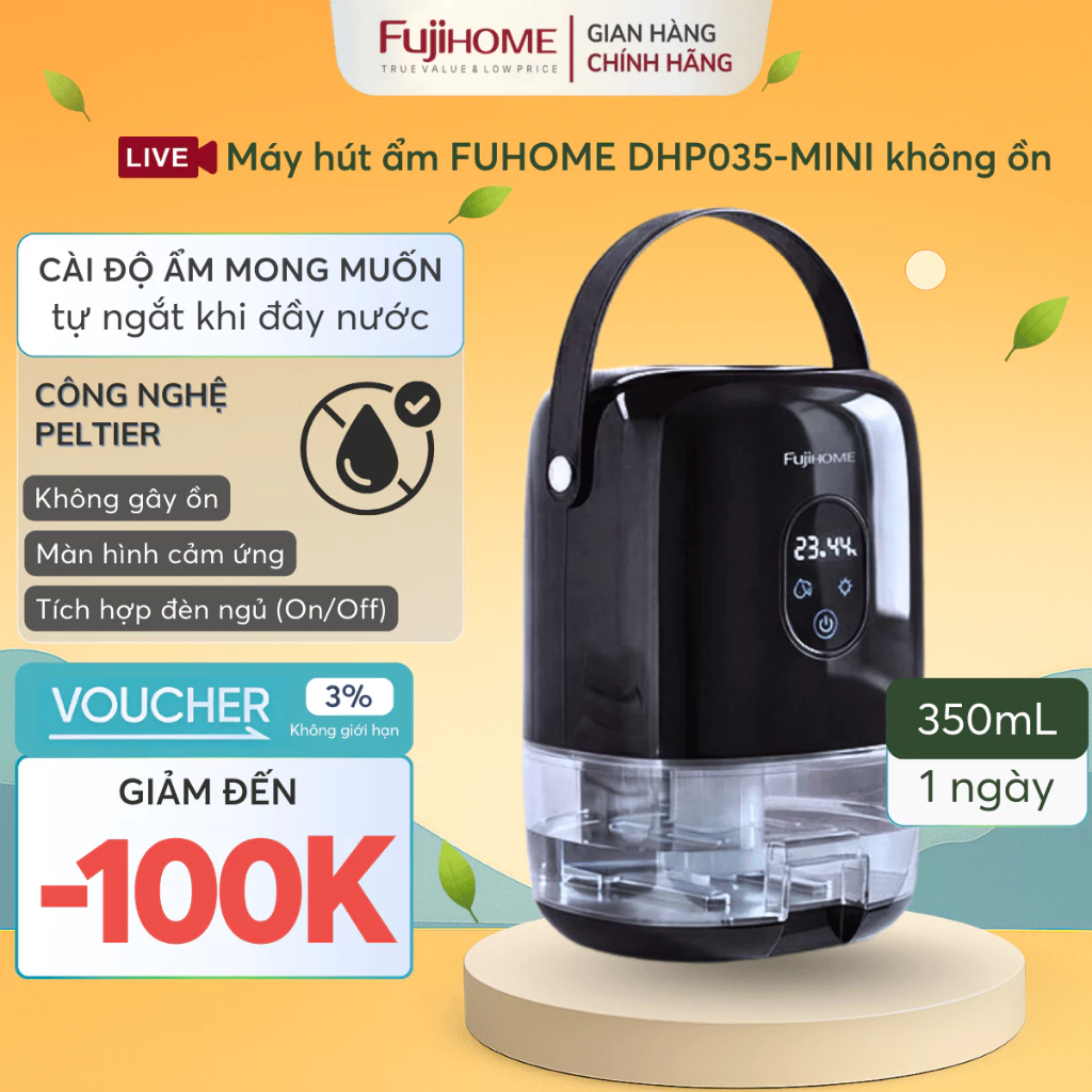 Máy hút ẩm mini chống nồm FUJIHOME DHP035-MINI, máy hút ẩm không khí để bàn tủ quần áo tủ giầy