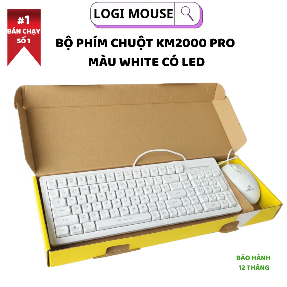 Bộ Bàn Phím + Chuột KM200 PRO, Giả Cơ, Có LED RGB, Văn Phòng, Laptop, PC, BH 1 Năm Màu White