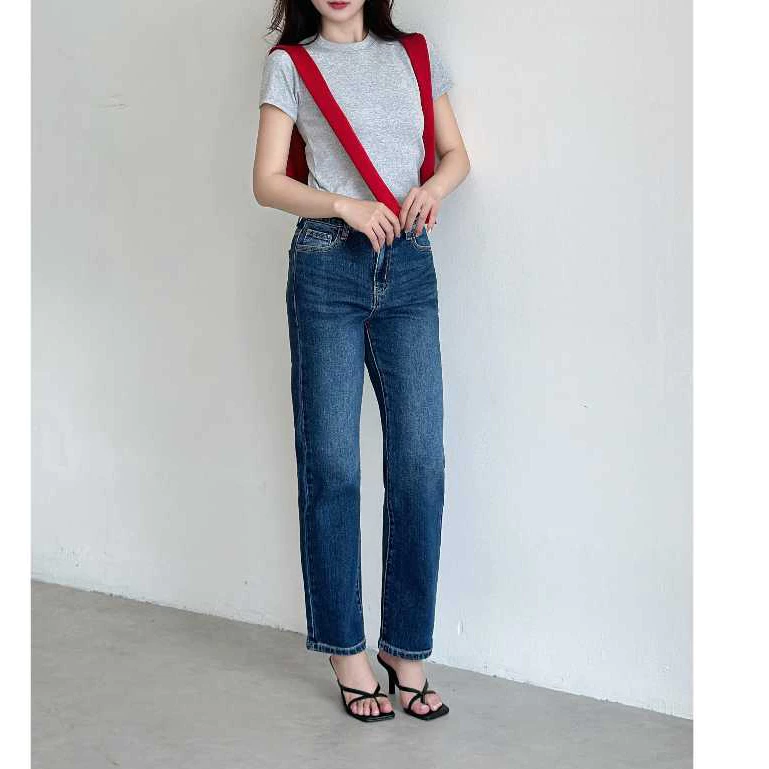 Quần Jeans Nữ REDE BS-03E Ống Đứng Co Giãn Nhẹ, Lưng Cao, Màu Xanh Đậm Wash Hiện Đại