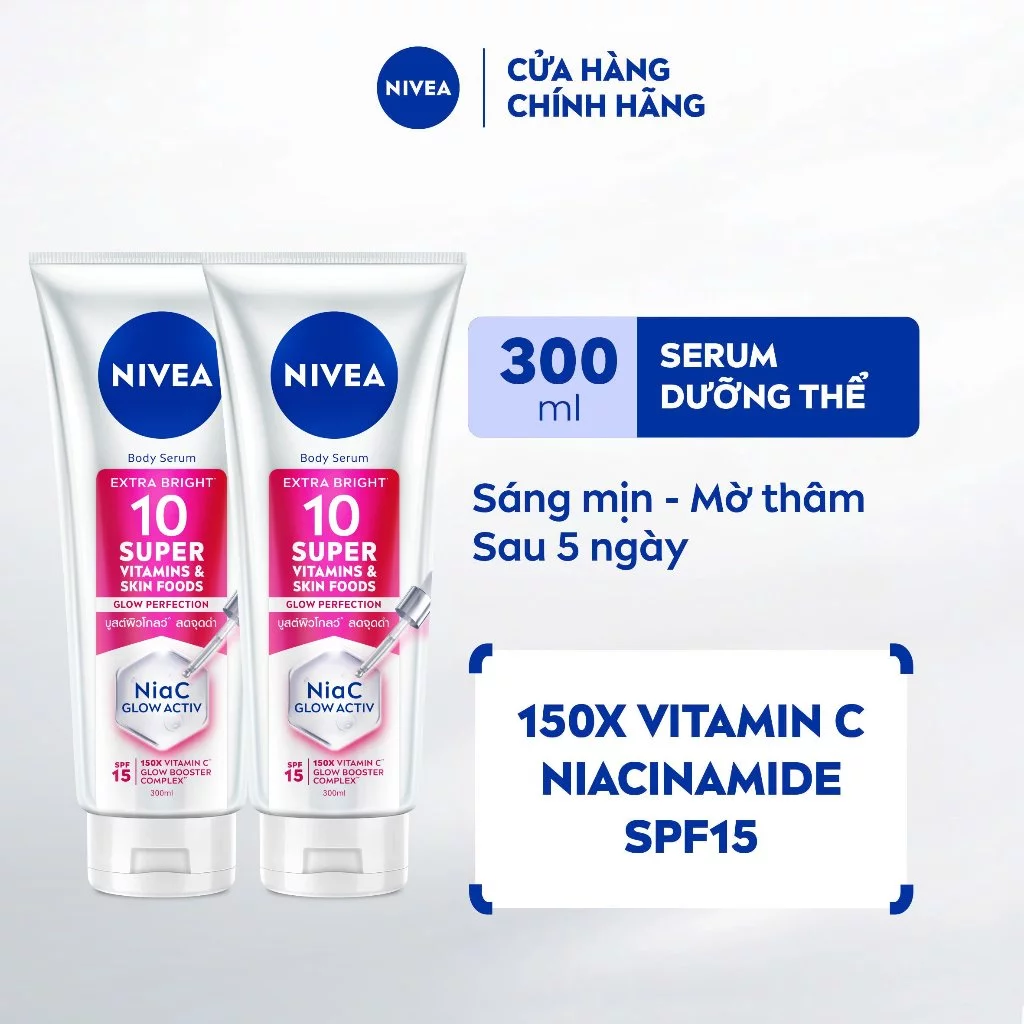 [WOO! x NIVEA] Bộ 2 Serum Dưỡng Thể NIVEA 10 Super Vitamins & Skin Foods Sáng Da | Mờ Thâm Sau 5 Ngày (300 ml) - 93824x2