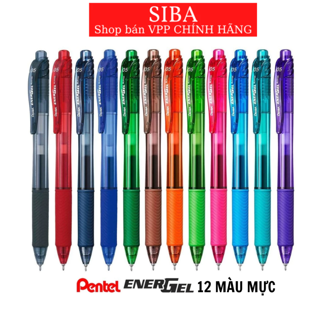 Bút gel Pentel energel size ngòi 0.5mm/ 0.7mm, bút viết calligraphy 12 màu mực