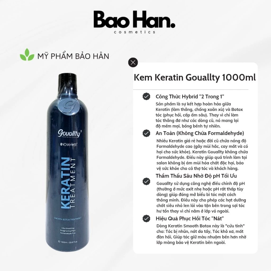 KEM KERATIN GOUALLTY SMOOTH BOTOX 1000ml - LÀM THẲNG MƯỢT TÓC HƯ TỔN NẶNG, CHỮA TÓC NÁT, KHÔNG FORMALDEHYDE