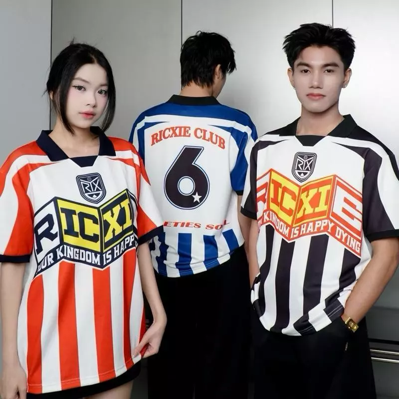 Áo Polo RICXIE Kẻ Sọc Kiểu Mỹ Thể Thao Thường Ngày Dáng Rộng, Chất Liệu Thun 2 Da Thích Hợp Mùa Hè Phong Cách Blockcore