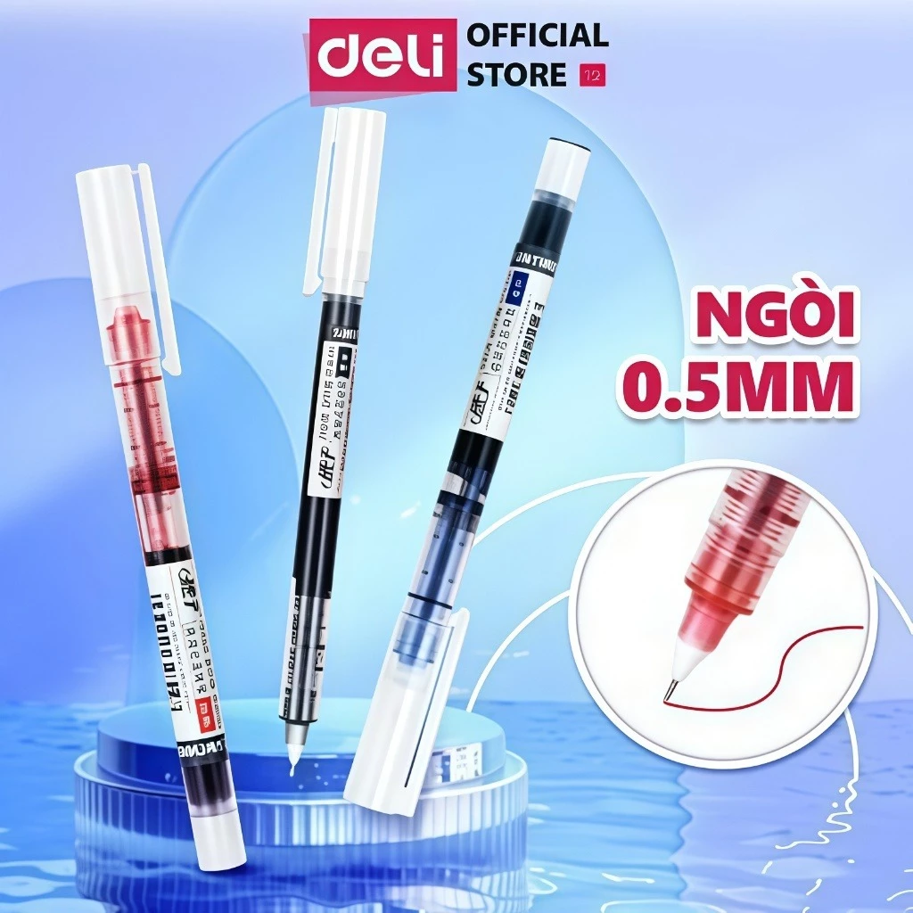 [🔥SỐC 1K] Bút Gel Bút Nước Deli Bút Viết Tiếng Trung Roller Pen Cao Cấp Ngòi 0.5mm Trơn Tru Học Sinh Màu Xanh/Đen/Đỏ
