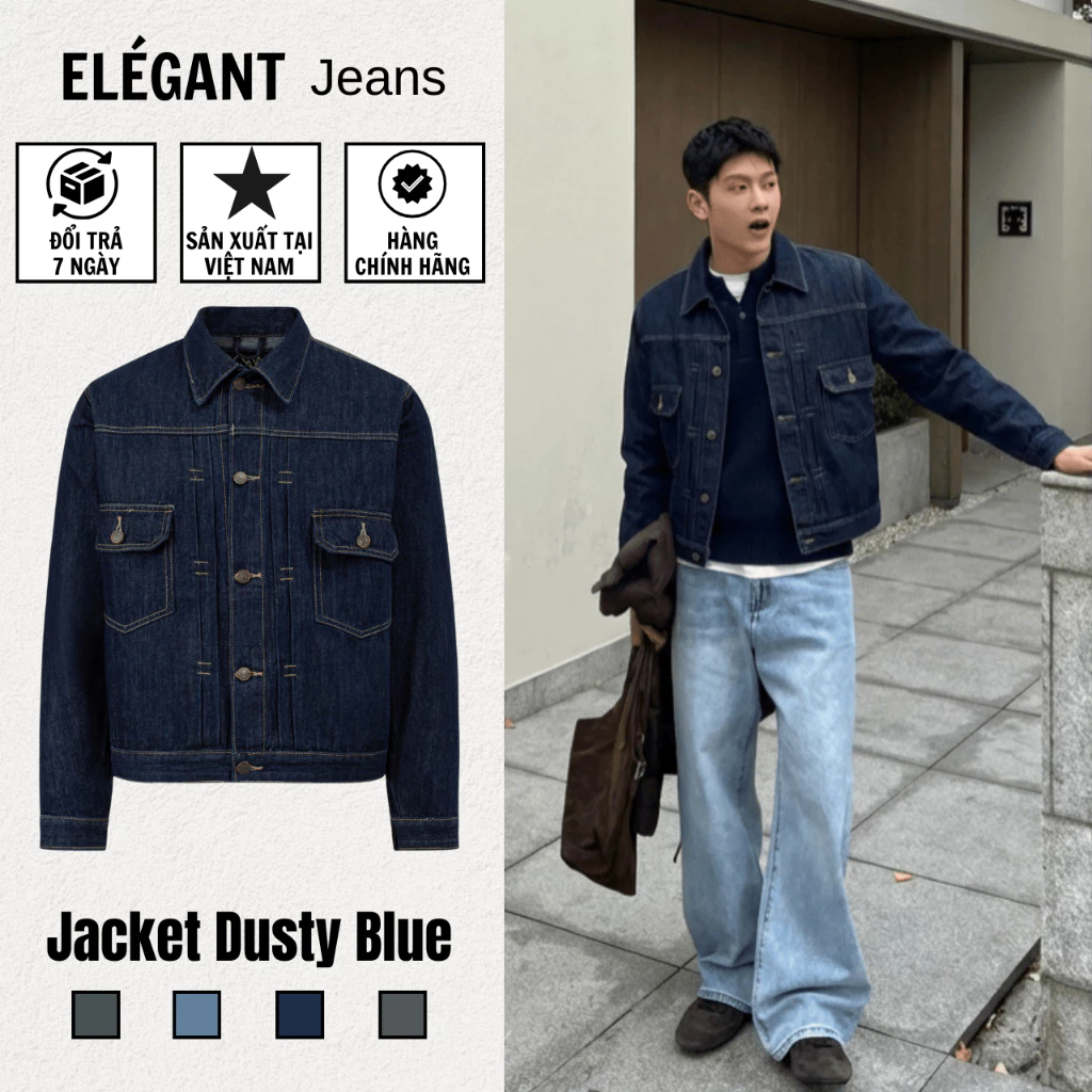 Jacket Jeans - Áo Khoác Jean Nam Màu Indigo, Áo Bò Nam Màu Xanh Form Rộng Cao Cấp