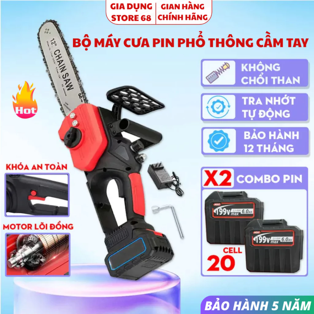 Máy Cưa Cầm Tay Dùng Pin Makita, Máy Cưa Xích Cầm Tay Pin 10cell, Động Cơ Không Chổi Than.